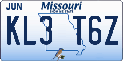MO license plate KL3T6Z