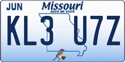 MO license plate KL3U7Z