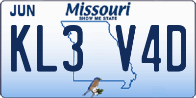 MO license plate KL3V4D