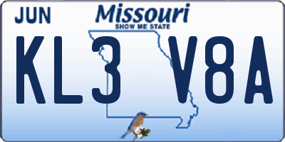 MO license plate KL3V8A