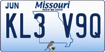 MO license plate KL3V9Q