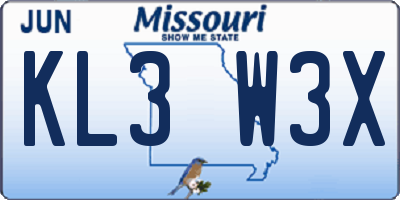 MO license plate KL3W3X