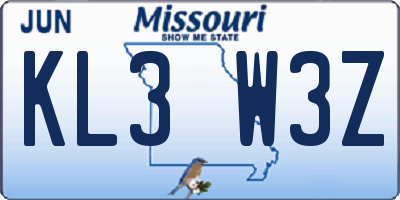 MO license plate KL3W3Z