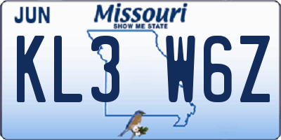 MO license plate KL3W6Z