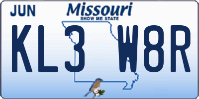 MO license plate KL3W8R