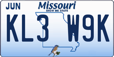 MO license plate KL3W9K