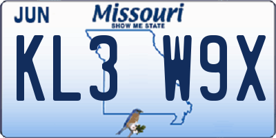 MO license plate KL3W9X