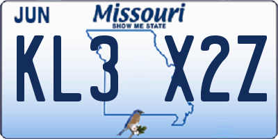MO license plate KL3X2Z