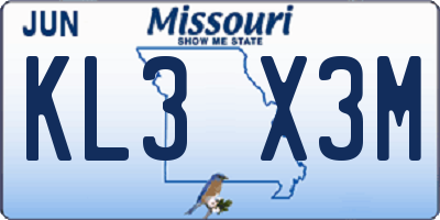 MO license plate KL3X3M