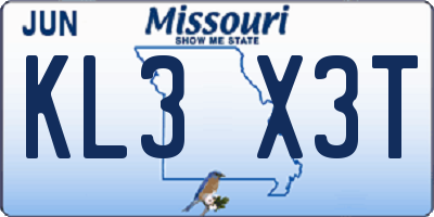MO license plate KL3X3T