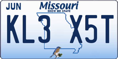 MO license plate KL3X5T