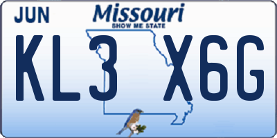 MO license plate KL3X6G
