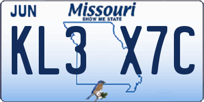 MO license plate KL3X7C