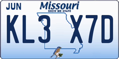 MO license plate KL3X7D