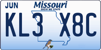 MO license plate KL3X8C