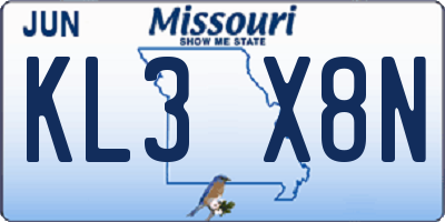 MO license plate KL3X8N