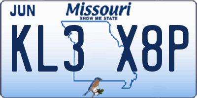 MO license plate KL3X8P