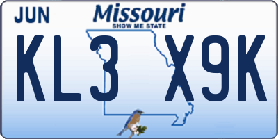 MO license plate KL3X9K
