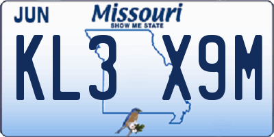 MO license plate KL3X9M