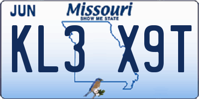 MO license plate KL3X9T