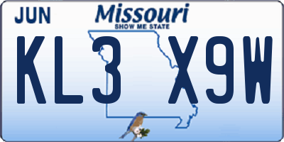 MO license plate KL3X9W