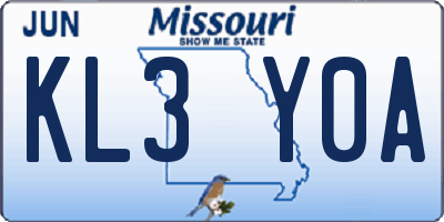 MO license plate KL3Y0A