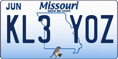 MO license plate KL3Y0Z