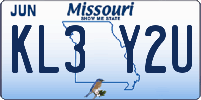 MO license plate KL3Y2U
