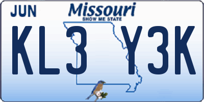MO license plate KL3Y3K