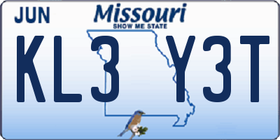 MO license plate KL3Y3T
