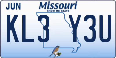MO license plate KL3Y3U