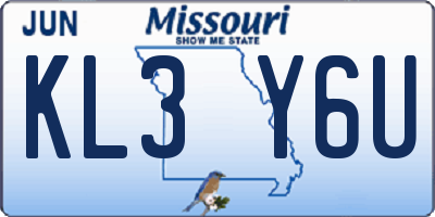 MO license plate KL3Y6U