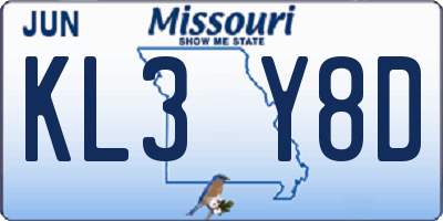 MO license plate KL3Y8D
