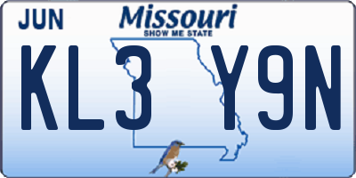 MO license plate KL3Y9N