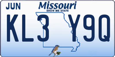 MO license plate KL3Y9Q
