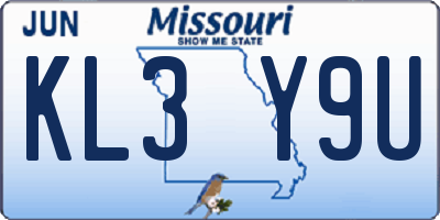 MO license plate KL3Y9U