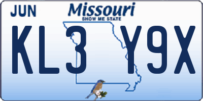 MO license plate KL3Y9X