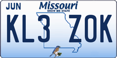 MO license plate KL3Z0K
