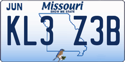 MO license plate KL3Z3B