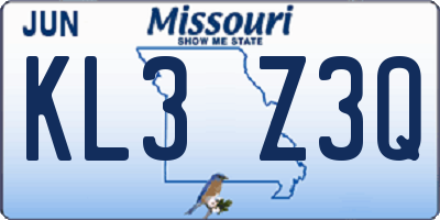 MO license plate KL3Z3Q
