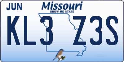 MO license plate KL3Z3S