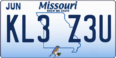 MO license plate KL3Z3U