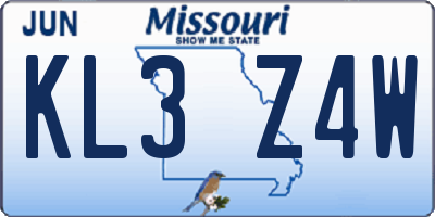 MO license plate KL3Z4W