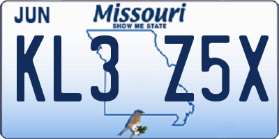 MO license plate KL3Z5X