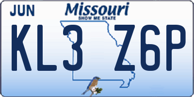 MO license plate KL3Z6P