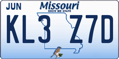 MO license plate KL3Z7D