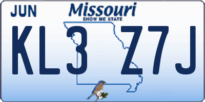 MO license plate KL3Z7J
