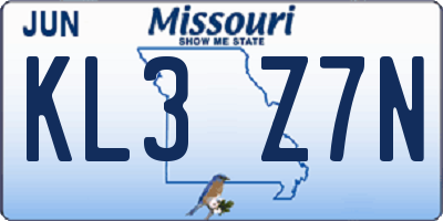 MO license plate KL3Z7N