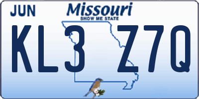 MO license plate KL3Z7Q