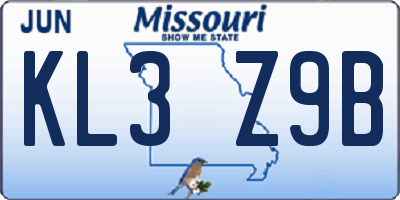 MO license plate KL3Z9B